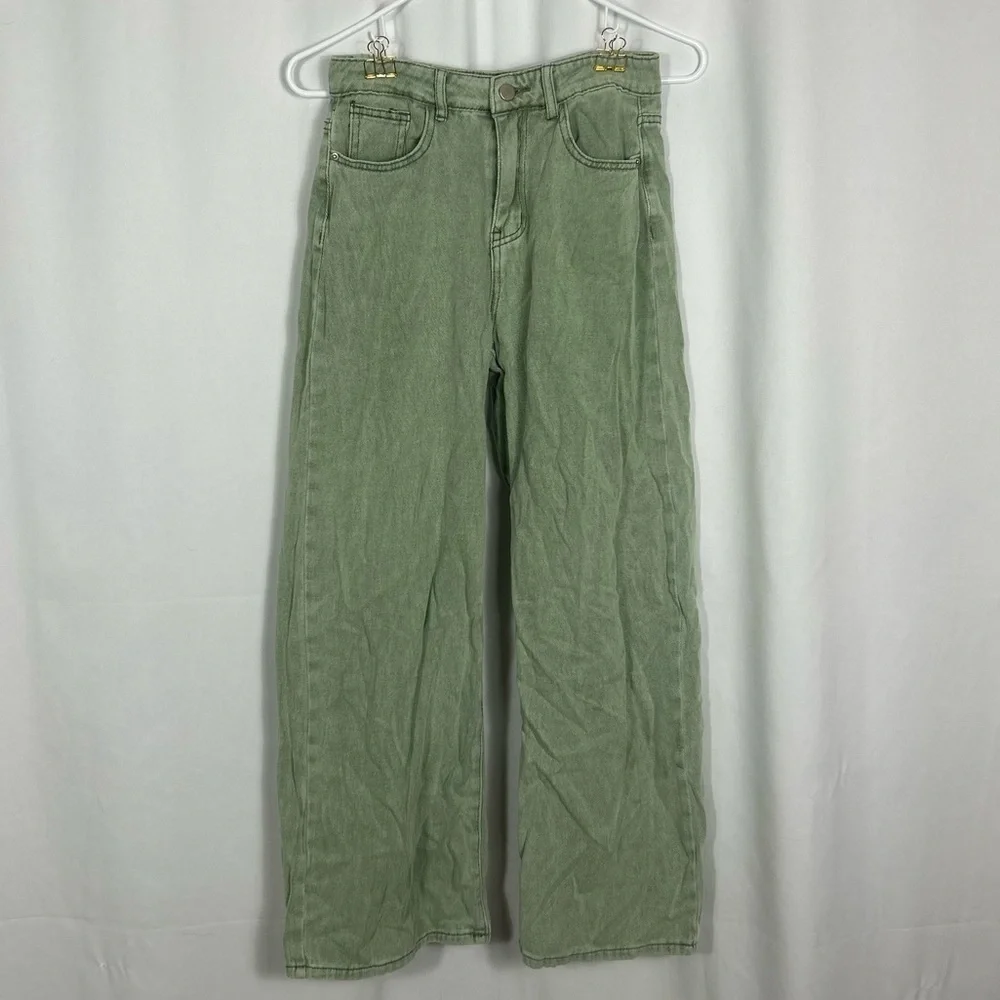 SHEIN wide leg Green Denim Jeans pockets S - Picture 5 of 10
